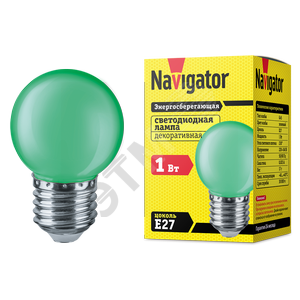 Лампа светодиодная LED 1вт Е27 зеленый шар (71828 NLL-G45)
