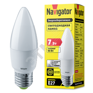 Лампа светодиодная LED 7вт E27 белый матовая свеча (94494 NLL-C37)
