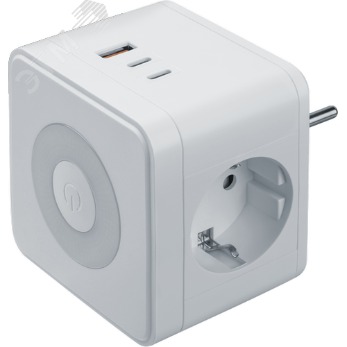 Разветвитель NAD-USB03-2E-PD20W-WH 2 розетки с/з 1xUSB-A + 2xUSB-C быстрая зарядка ночник - фото 1