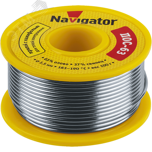 Изображение товара Припой NEM-Pos05-63K-1.5-K100 (ПОС-63, катушка, 1.5 мм, 100 гр) Navigator (шт)