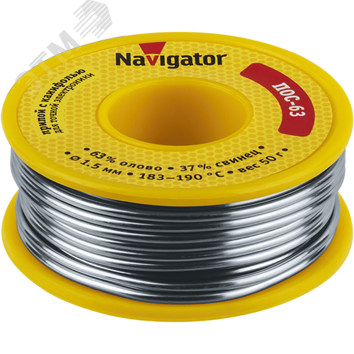 Изображение товара Припой NEM-Pos05-63K-1.5-K50 (ПОС-63, катушка, 1.5 мм, 50 гр) Navigator (шт)