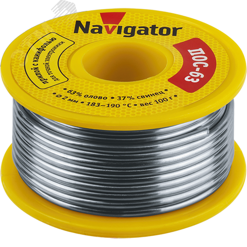 Изображение товара Припой NEM-Pos05-63K-2-K100 (ПОС-63, катушка, 2 мм, 100 гр) Navigator (шт)