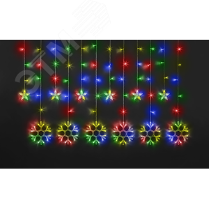 Гирлянда светодиодная новогодняя NGF-D032-04 бахрома звезды и снежинки RGBY 2.5x1м IP20 - фото 1