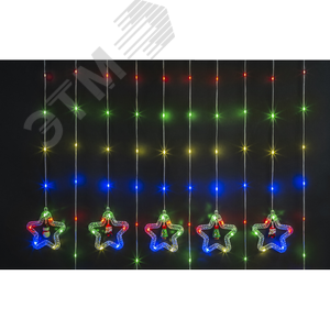 Гирлянда новогодняя светодиодная NGF-D035-03 бахрома звезды и фигурки RGBY 3х0.6м IP20