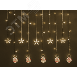 Гирлянда светодиодная новогодняя NGF-D037-01 бахрома звезды и снеговики WW 3x0.6 м IP20 - фото 1