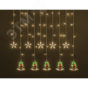 Гирлянда светодиодная новогодняя NGF-D037-04 бахрома звезды и елки WW 3x0.6 м IP20 - фото 1