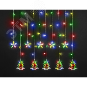 Изображение товара Гирлянда светодиодная новогодняя NGF-D037-06 бахрома звезды и елки RGBY 3x0.6 м IP20 (шт)