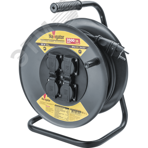 Удлинитель силовой NPE-RM-04-50-E-IP44-3x1.5 на металлической катушке с термовыключателем 4 гнезда c/з 50м КГ 3х1,5 3500 Вт IP44 - фото 1