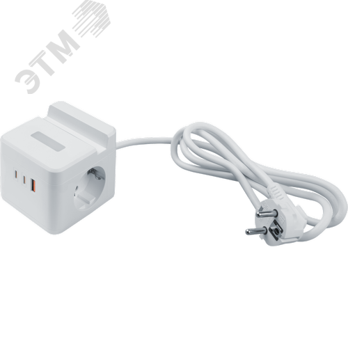 Удлинитель бытовой NPE-USB06-02-140-ESC-3X1-H-PD20W 2 розетки с/з 1,4м ПВС 3х1мм 1хUSB-A+2xUSB-C быстрая зарядка ночник подставка - фото 1