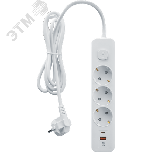 Удлинитель бытовой NPE-USB06-03-300-ESC-3X1-PD20W 3 розетки с/з 3м ПВС 3х1мм 1хUSB-A+1xUSB-C быстрая зарядка - фото 1