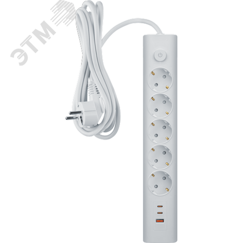 Удлинитель бытовой NPE-USB06-05-500-ESC-3X1-PD20W 5 розеток с/з 5м ПВС 3х1мм 1хUSB-A+2xUSB-C быстрая зарядка - фото 1