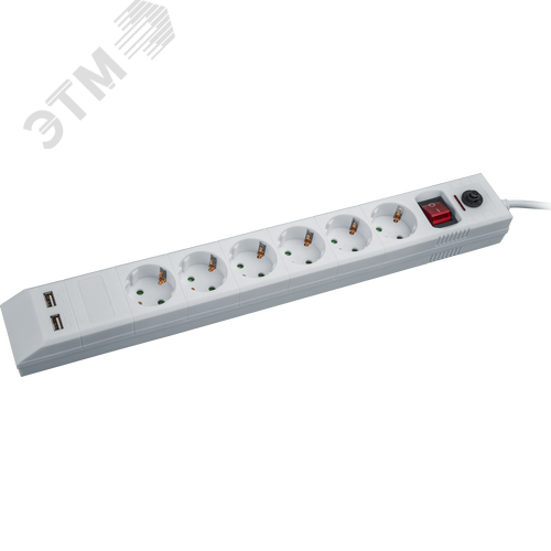 Фильтр сетевой NSP-USB-06-180-ESC-3x1 6 гнезд 1.8м - фото 1