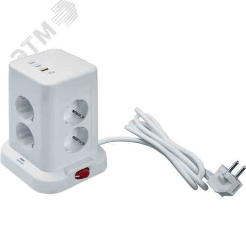 Сетевой фильтр NSP-USB-08-180-ESC-3x1-PD20W 8 розеток с/з 1,8м ПВС 3х1мм 1хUSB-A+2xUSB-C быстрая зарядка - фото 1