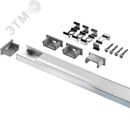 Профиль накладной алюминиевый 2м матовый экран 4 заглушки 4 крепежа 6мм для светодиодных лент NPR-01-SET - фото 1
