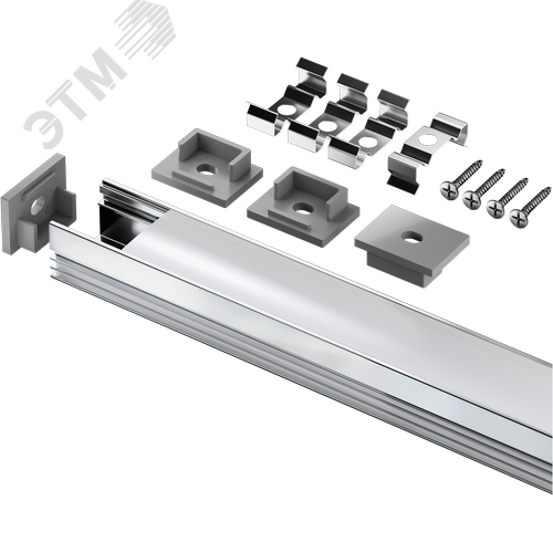 Профиль накладной алюминиевый 2м матовый экран 4 заглушки 4 крепежа 12мм для светодиодных лент NPR-02-SET - фото 1