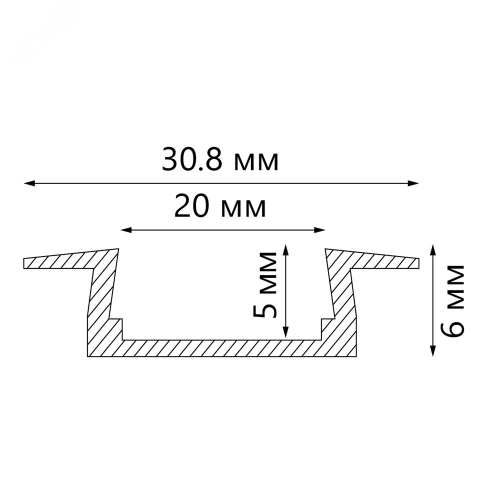 Профиль встраиваемый алюминиевый 2м матовый экран 2 заглушки для светодиодных лент CAB252 FERON - превью 3
