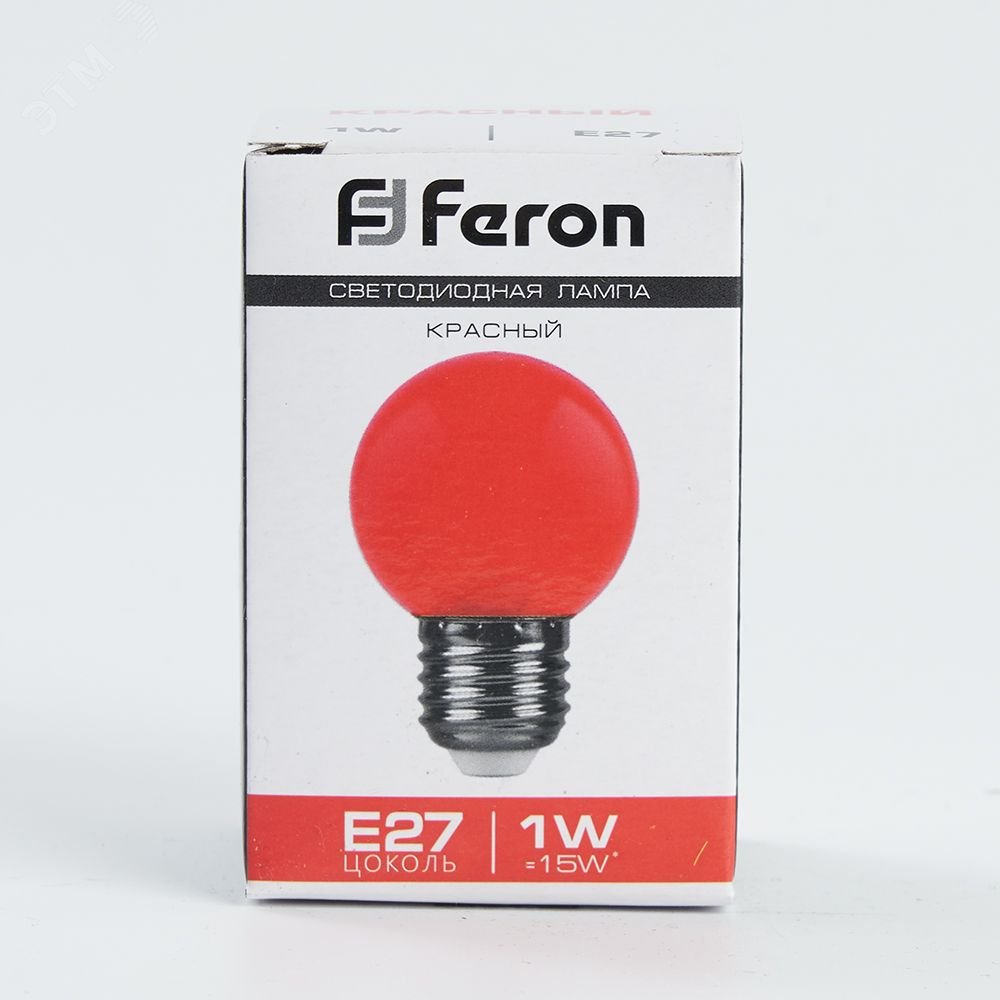 Лампа светодиодная LED 1вт Е27 красный (шар) LB-37 FERON - превью 4