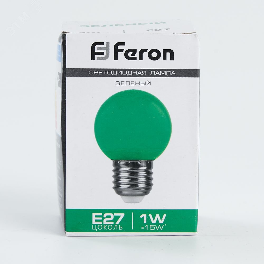 Лампа светодиодная LED 1вт Е27 зеленый (шар) LB-37 FERON - превью 3