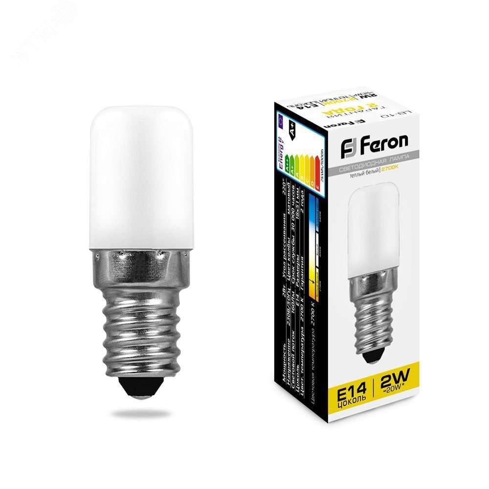 Лампа светодиодная LED 2вт Е14 теплый для холодильников LB-10 FERON - превью