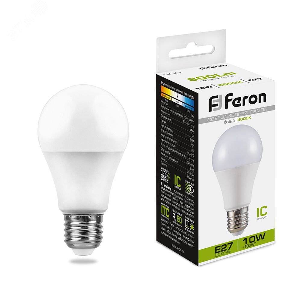 Лампа светодиодная LED 10вт Е27 белый LB-92 FERON - превью