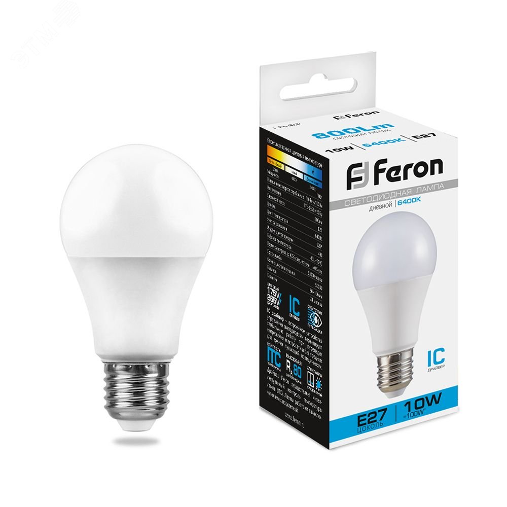 Лампа светодиодная LED 10вт Е27 дневной LB-92 FERON - превью