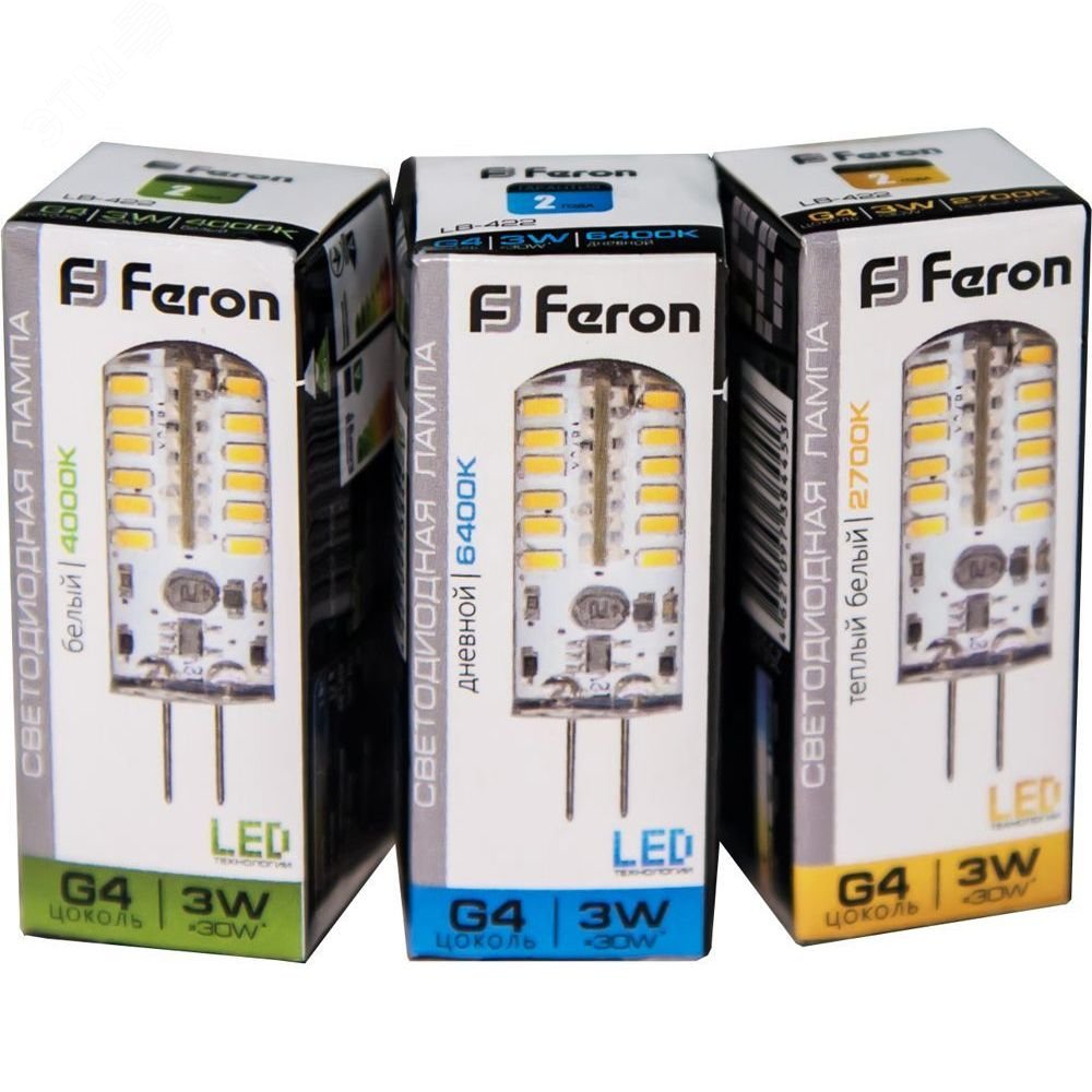 Лампа светодиодная LED 3вт 12в G4 теплый капсульная LB-422 48LED FERON - превью 4