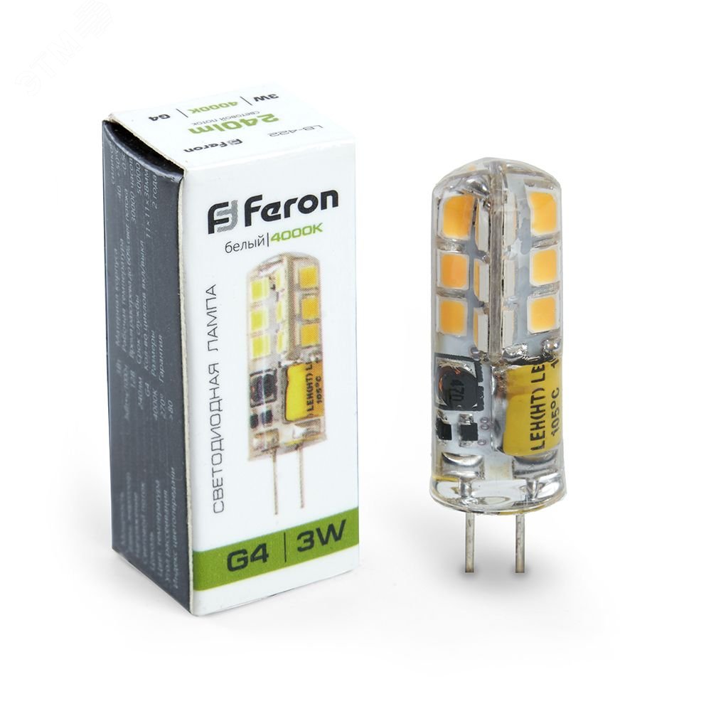 Лампа светодиодная LED 3вт 12в G4 белый капсульная LB-422 48LED FERON - превью