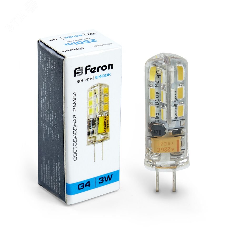 Лампа светодиодная LED 3вт 12в G4 дневной капсульная LB-422 48LED FERON - превью
