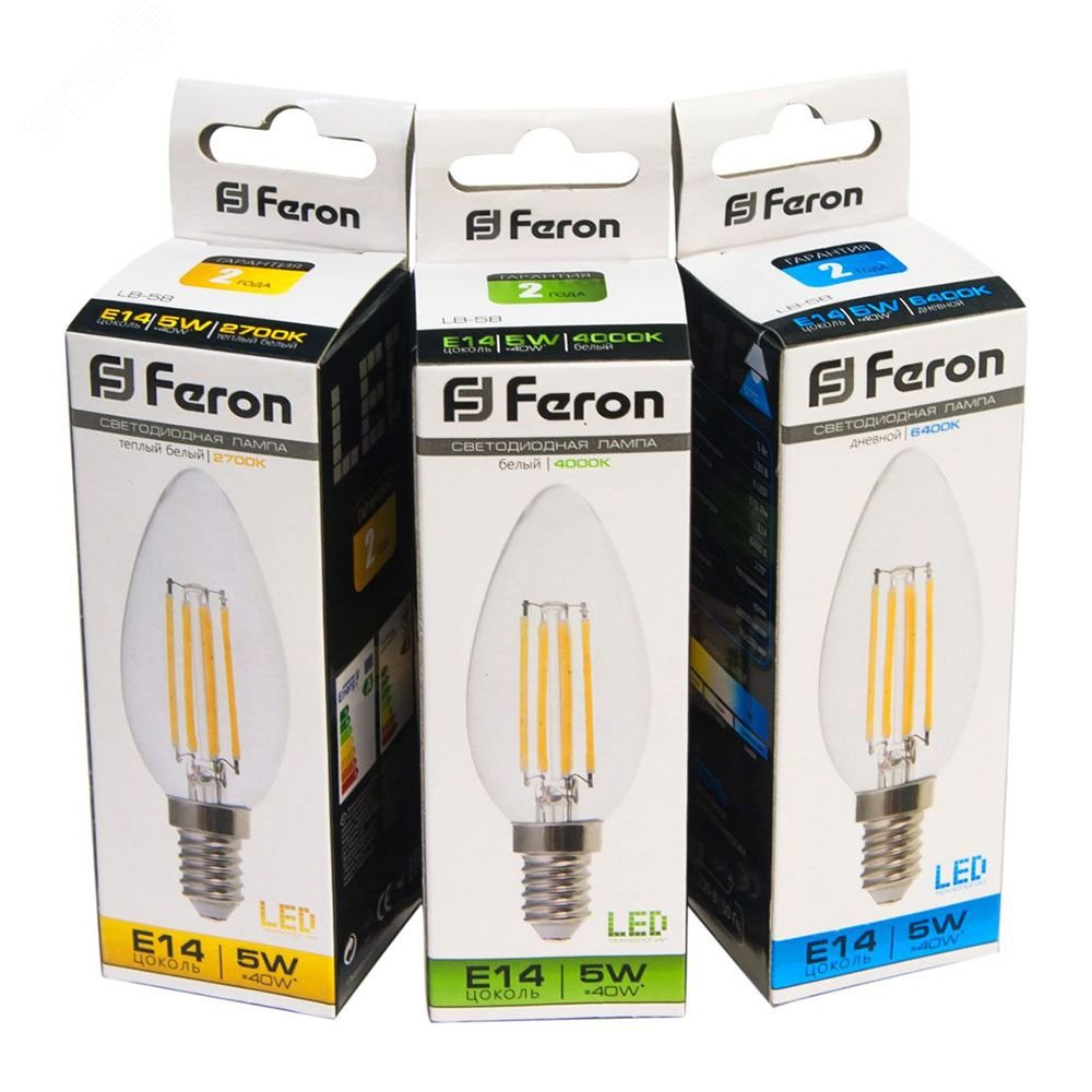 Лампа светодиодная LED 5вт Е14 теплый свеча FILAMENT LB-58 FERON - превью 3