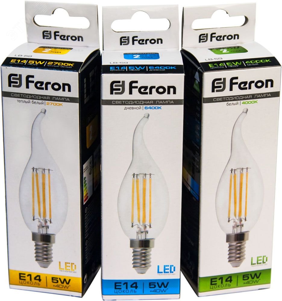 Лампа светодиодная LED 5вт Е14 теплый свеча на ветру FILAMENT LB-59 FERON - превью 2