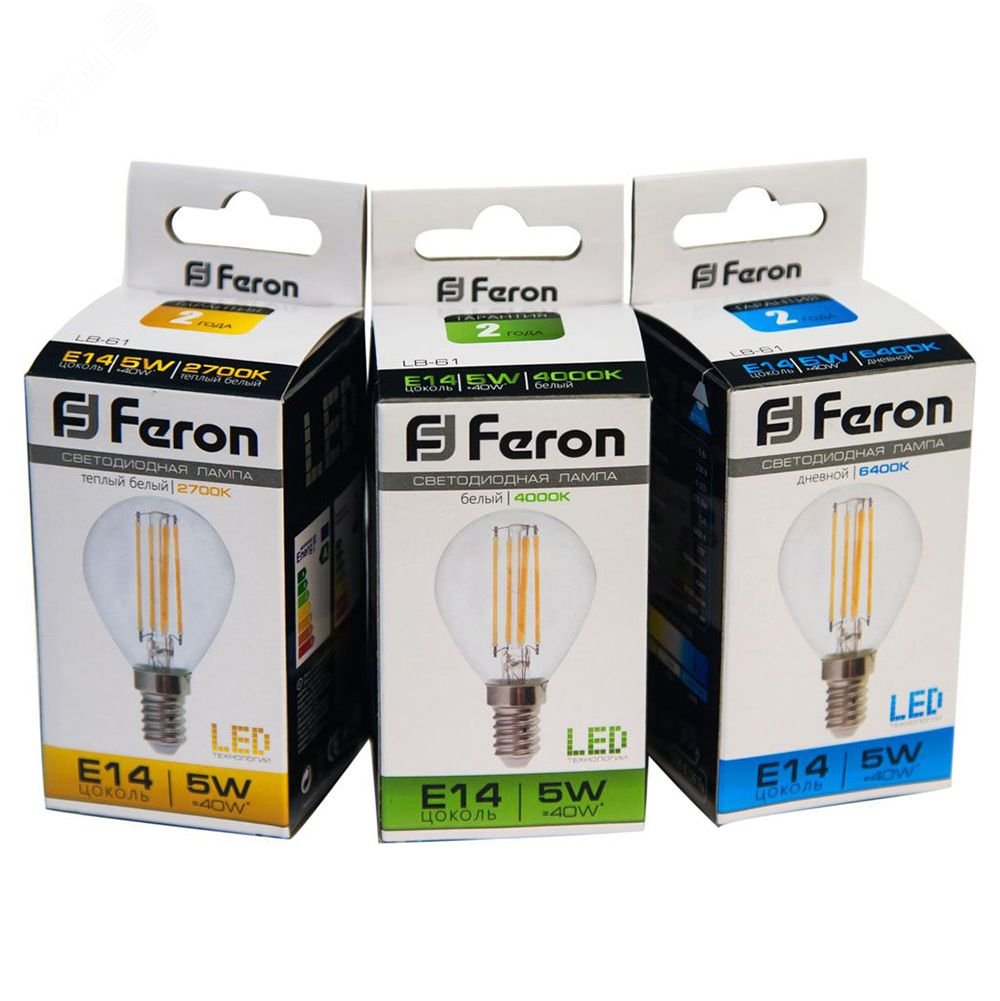 Лампа светодиодная LED 5вт Е14 теплый шар FILAMENT LB-61 FERON - превью 4