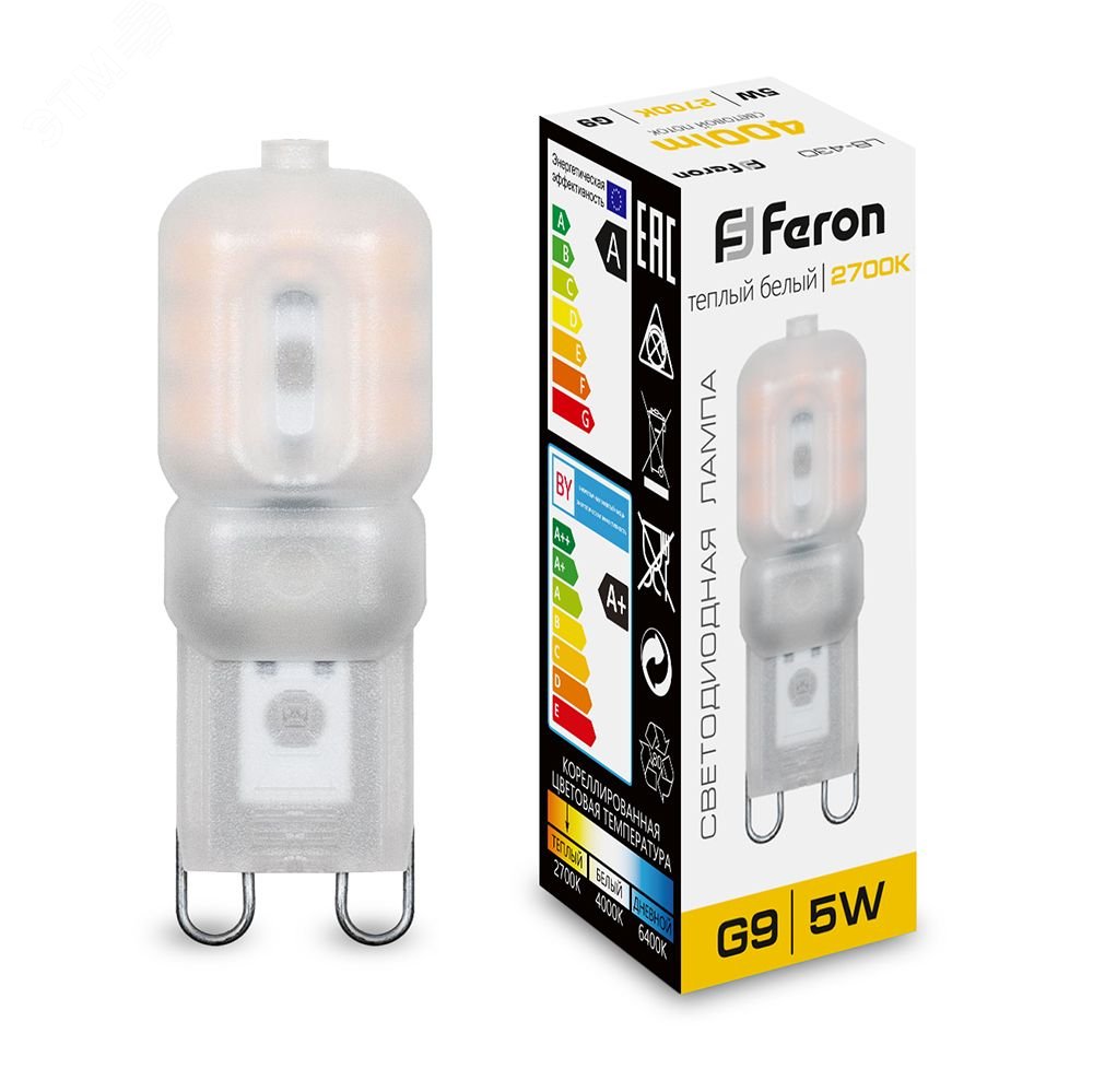 Лампа светодиодная LED 5вт 230в G9 теплый капсульная LB-430 FERON - превью