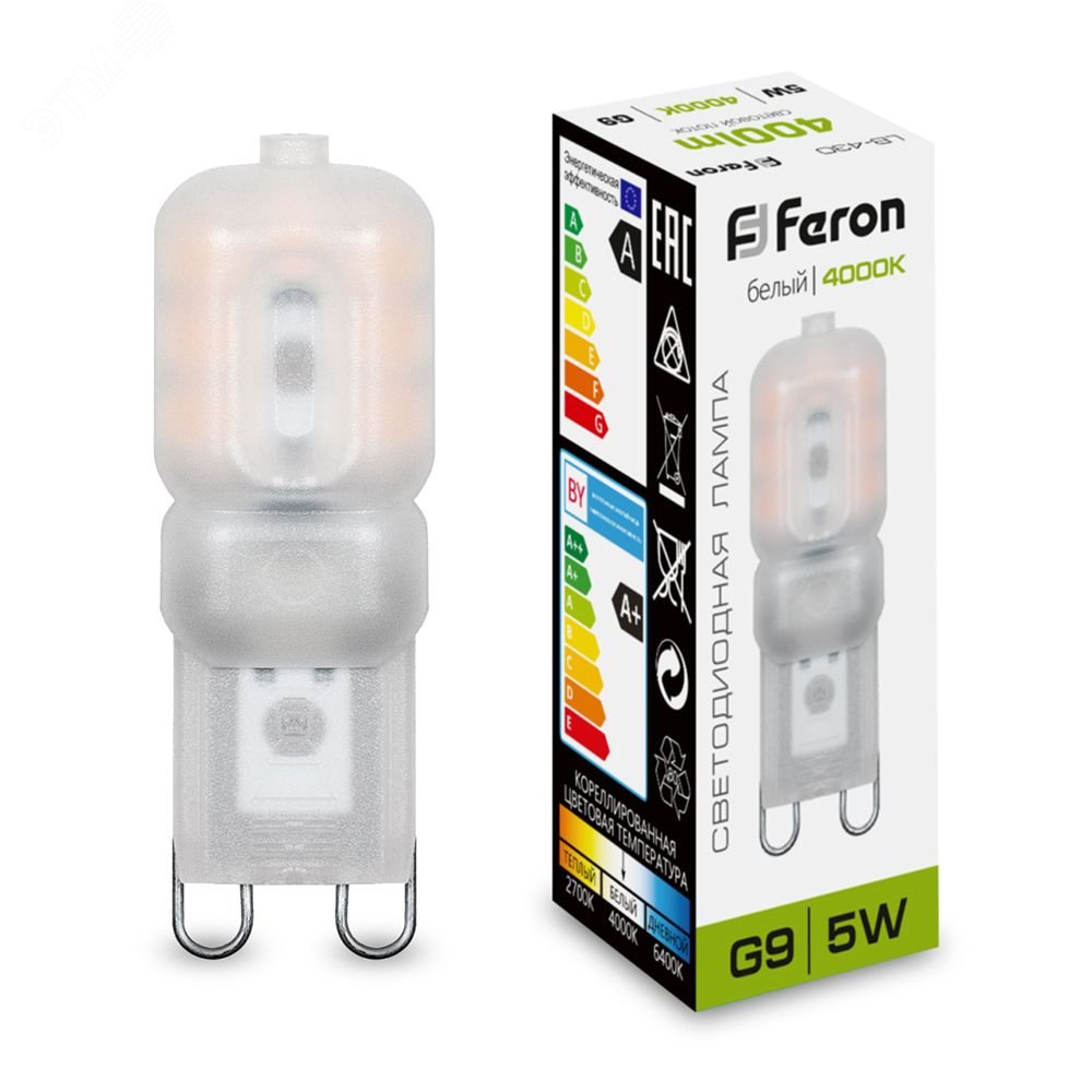 Лампа светодиодная LED 5вт 230в G9 белый капсульная LB-430 FERON - превью