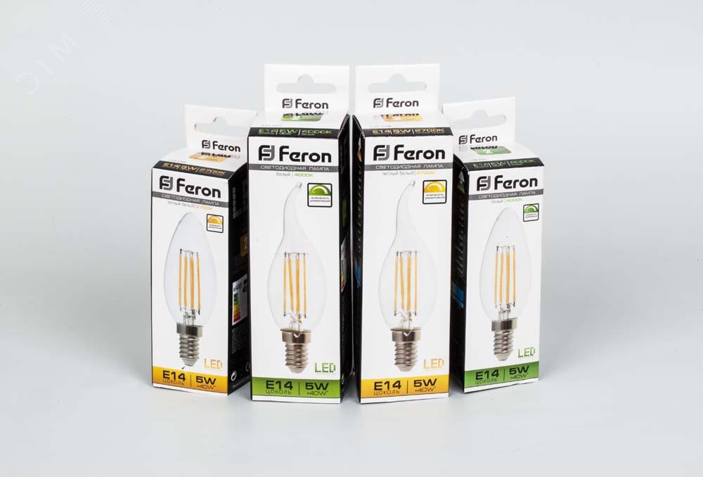 Лампа светодиодная LED 5вт Е14 теплый свеча FILAMENT диммируемая LB-68 FERON - превью 3
