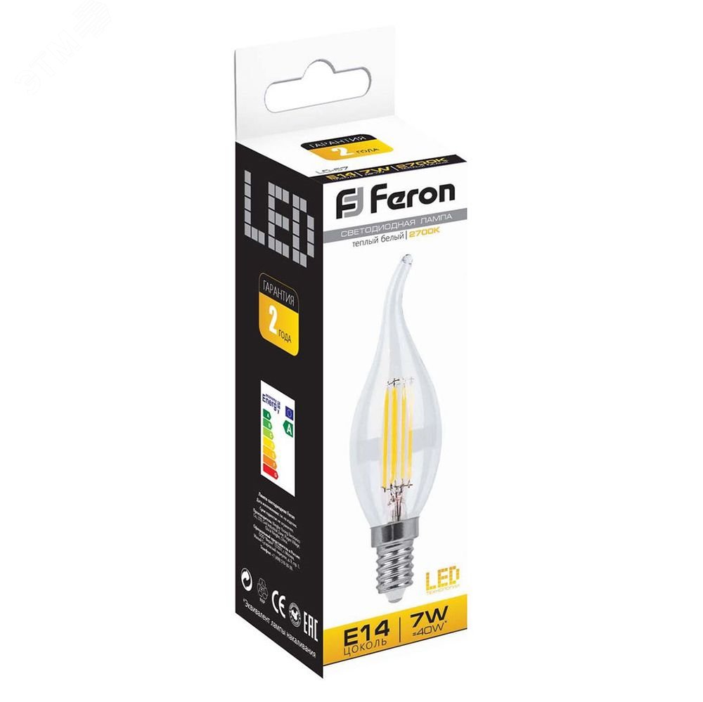 Лампа светодиодная LED 7вт Е14 теплый свеча на ветру FILAMENT LB-67 FERON - превью 3