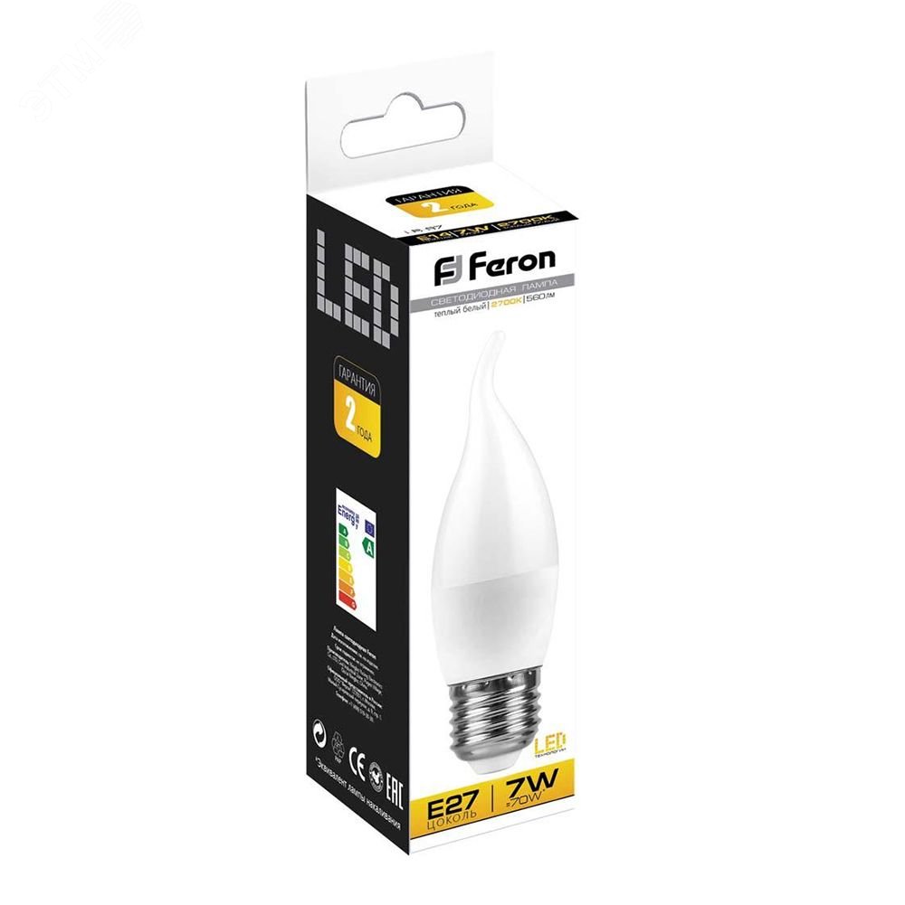 Лампа светодиодная LED 7вт Е27 теплый матовая свеча на ветру LB-97 FERON - превью 3