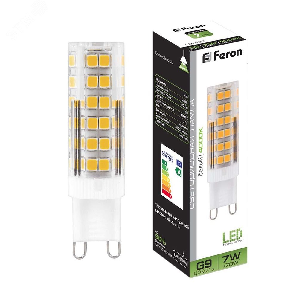 Лампа светодиодная LED 7вт 230в G9 белый капсульная LB-433 FERON - превью