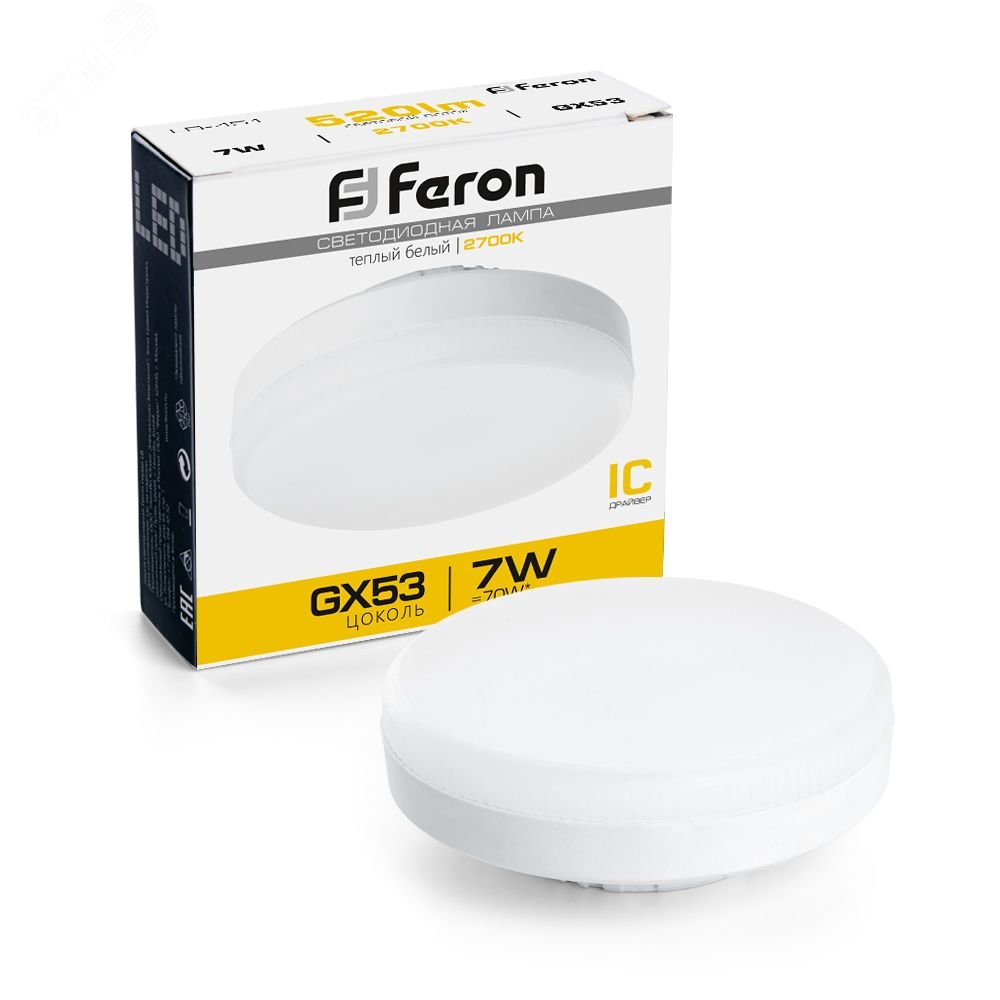 Лампа светодиодная LED 7вт GX53 теплый таблетка LB-451 FERON - превью