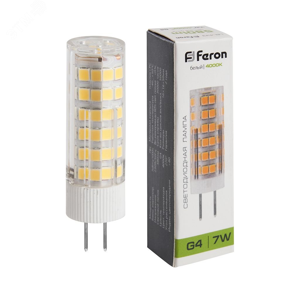 Изображение товара Лампа светодиодная LED 7Вт G4 230В белая капсульная Feron