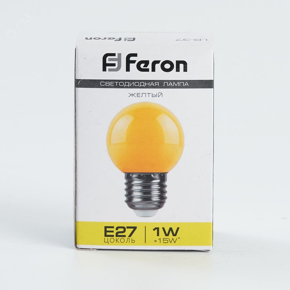 Лампа светодиодная LED 1вт Е27 желтый (шар) LB-37 FERON - превью 4