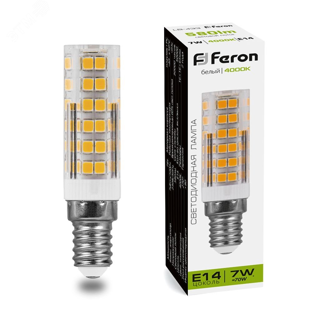 Лампа светодиодная LED 7вт E14 белый прозрачный цилиндр LB-433 FERON - превью