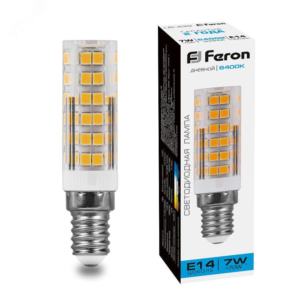 Лампа светодиодная LED 7вт Е14 дневной прозрачный цилиндр LB-433 FERON - превью