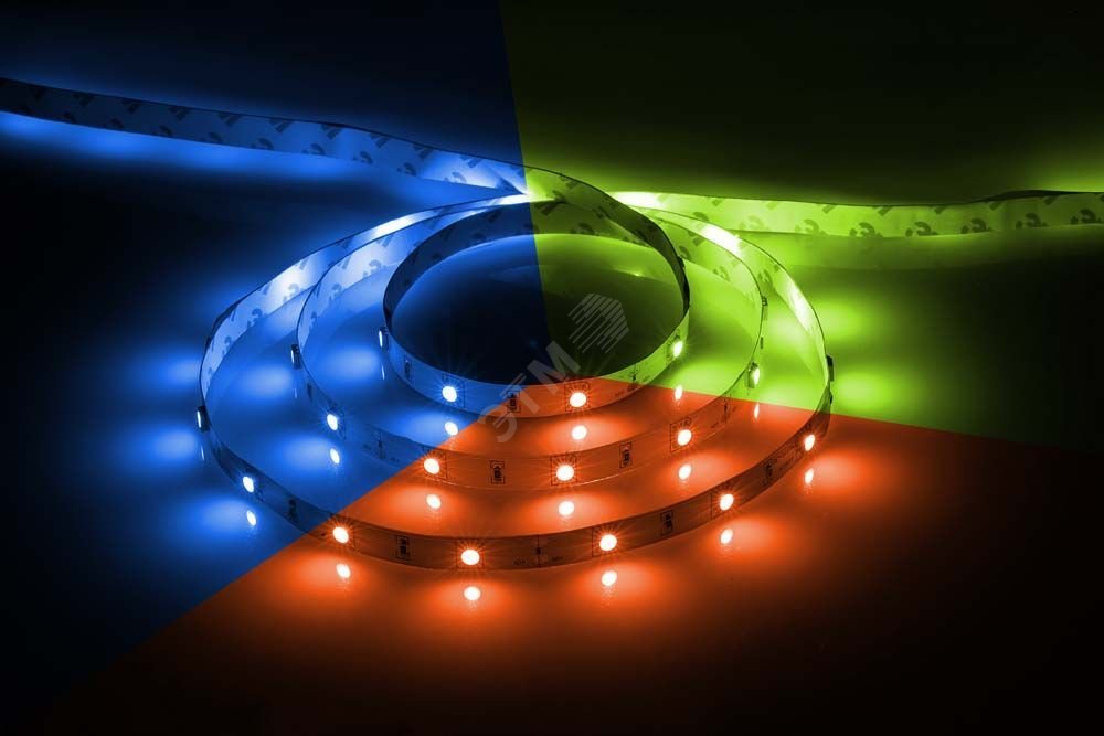 Лента светодиодная LEDх30/м 5м 7.2w/m 12в красный/зеленый/синий LS606 RGB FERON