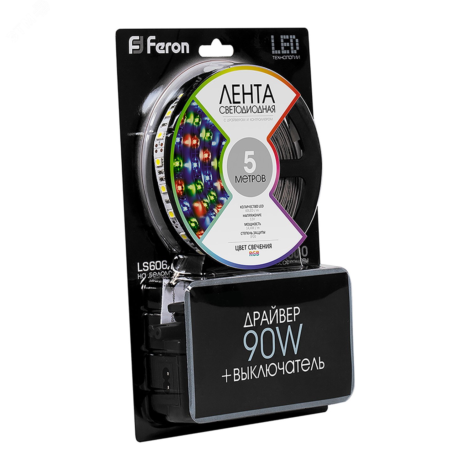 Лента светодиодная LEDх60/м.5м 14.4w/m драйвер 12в RGB LS606 RGB FERON - превью 2