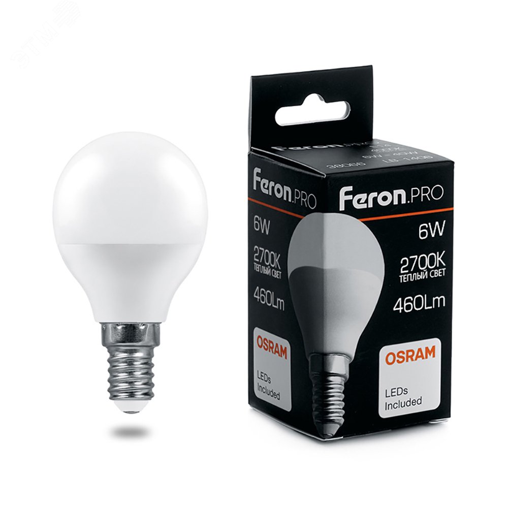 Изображение товара Лампа светодиодная LED 6Вт E14 теплый матовый шар Feron.PRO