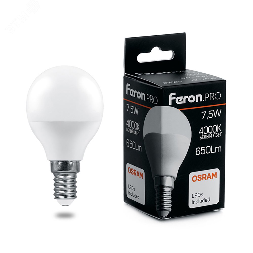 Изображение товара Лампа светодиодная LED 7.5вт Е14 белый матовый шар Feron.PRO