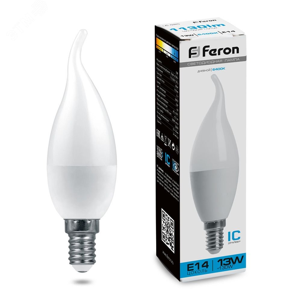 Лампа светодиодная LED 13вт Е14 дневной матовая свеча на ветру LB-970 FERON - превью