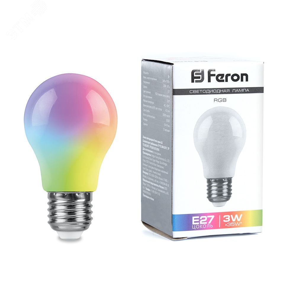 Лампа светодиодная LED 3вт Е27 RGB плавная смена цвета А50 LB-375 FERON - превью 2