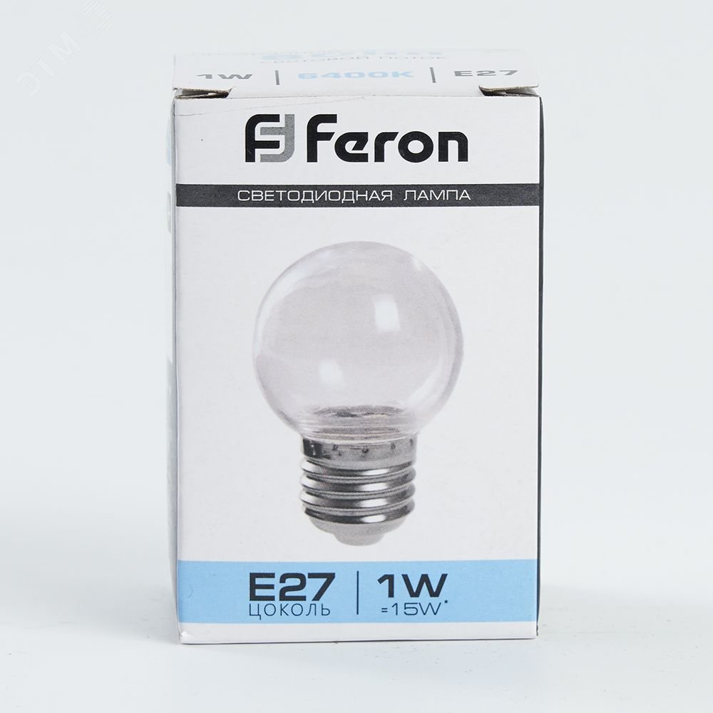 Лампа светодиодная LED 1вт Е27 прозрачный 6400К шар LB-37 FERON - превью 3