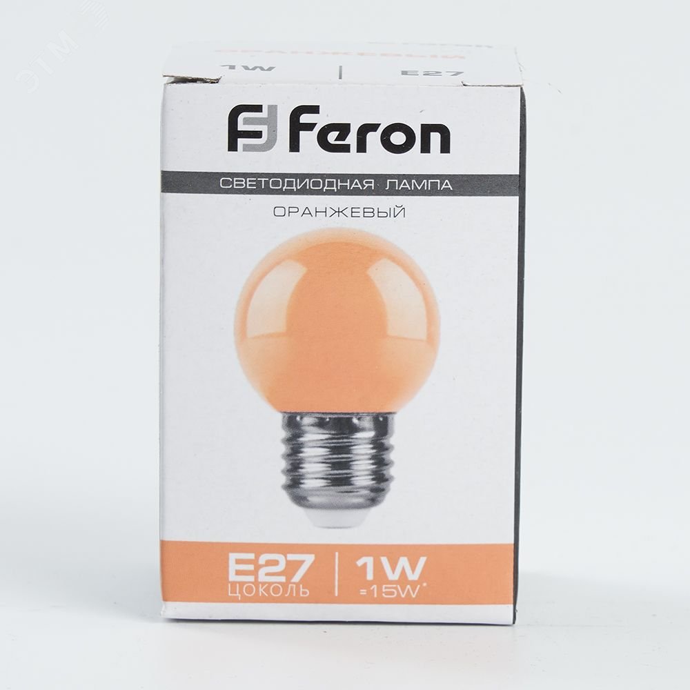 Лампа светодиодная LED 1вт Е27 оранжевый шар LB-37 FERON - превью 4